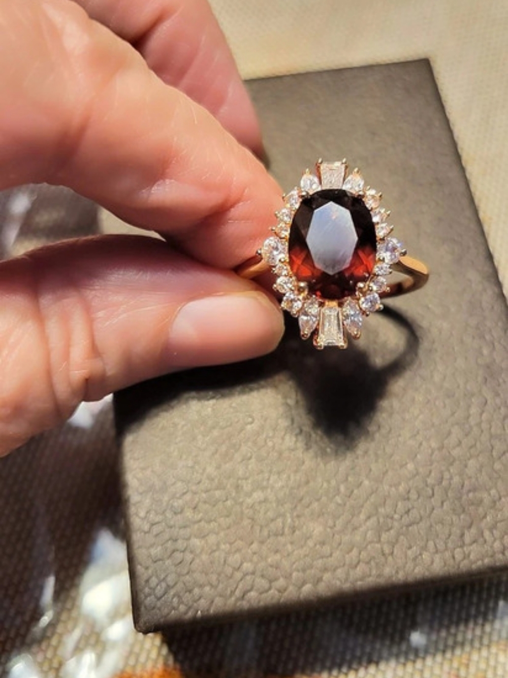 Brown Garnet-Style Halo Ring